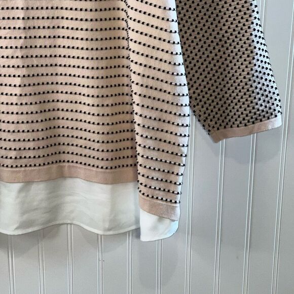 Karl Lagerfeld Sweater Blouse Women Size Large Layered Tunic 3/4 Sleeve Collared - Picture 12 of 12